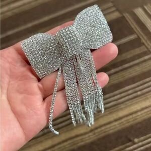 Wedding bridal Sparkling Silver Rhinestone Bow Hair Clip